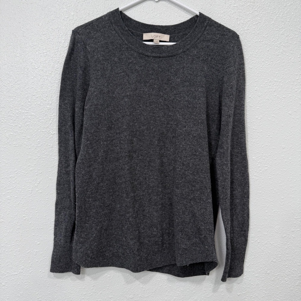 LOFT Women's Charcoal Gray Crew Neck Long Sleeve Knit Sweater Medium